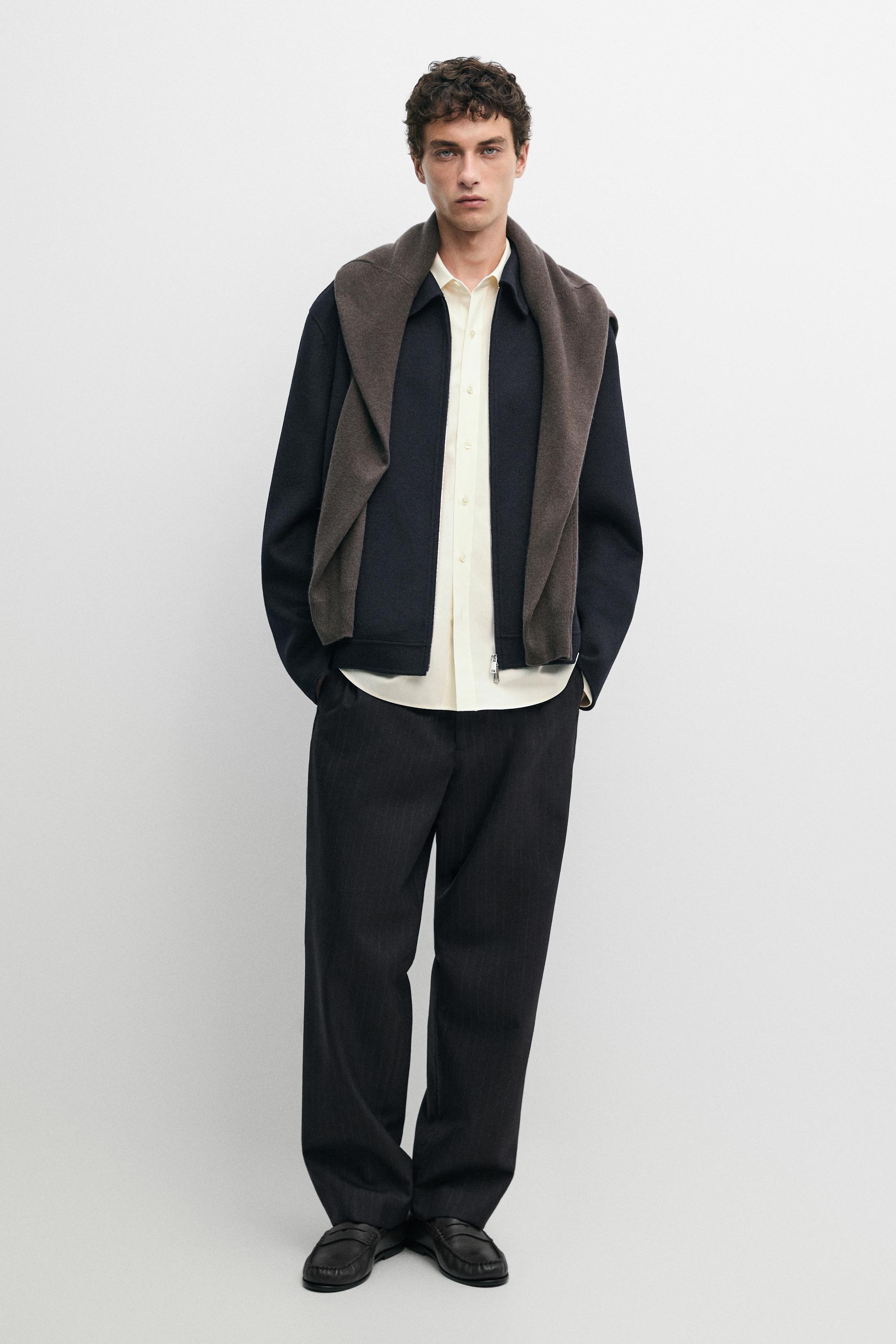 Pantalon relaxed fit à rayures 100 % laine
